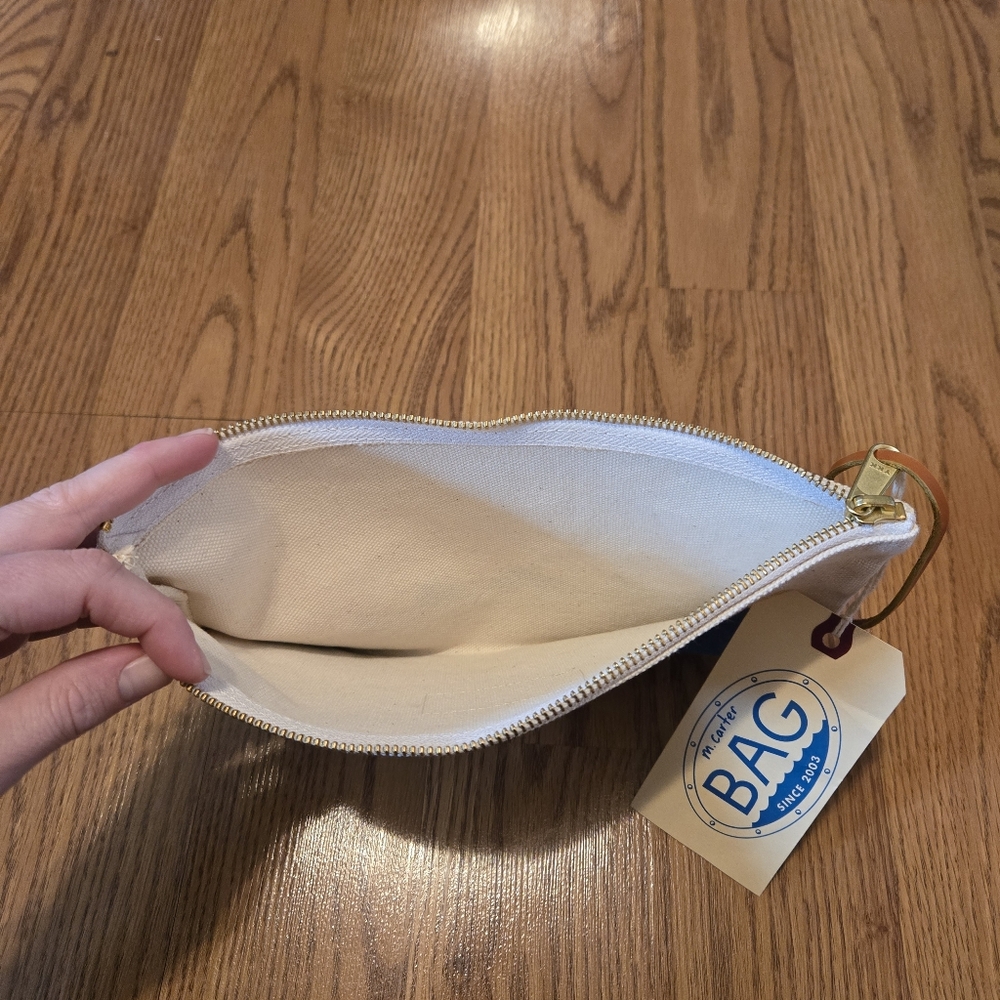 M. Carter Blue and Cream Wave Canvas Clutch Waves Wristlet Classic Zip Pouch NEW - Picture 8 of 8